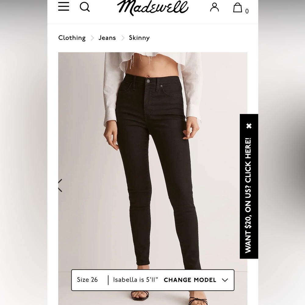 Madewell 10” high rise skinny jeans